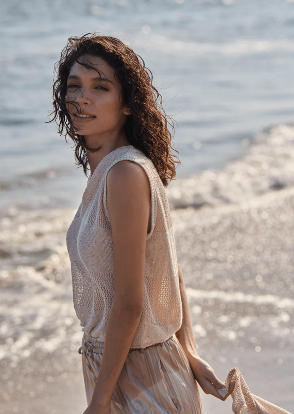 Bria Sequined V-Neck Shell
