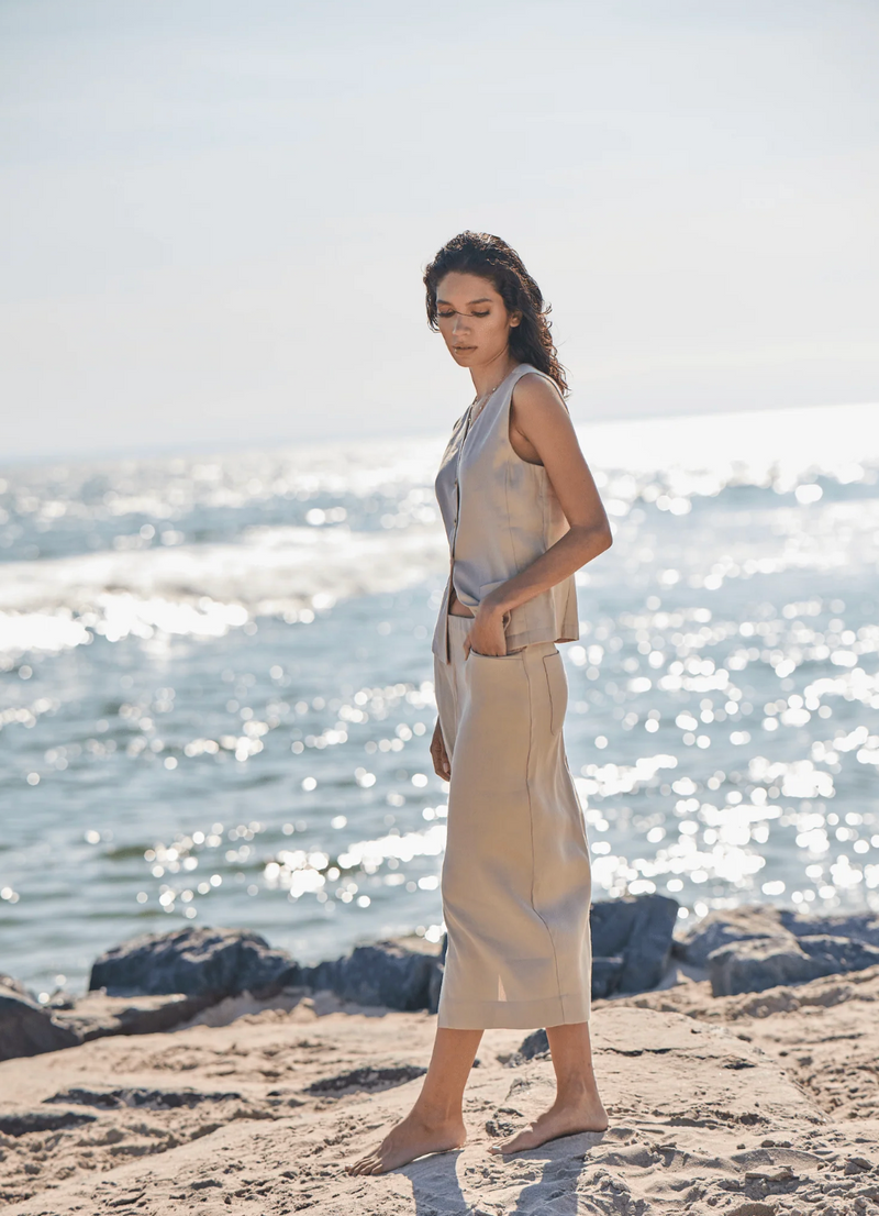 Nixie Linen Long Pencil Skirt