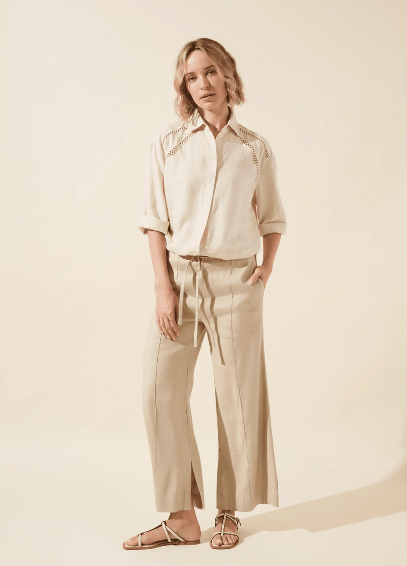 Nixie Drawstring Linen Wide Leg Pant (27" Inseam)