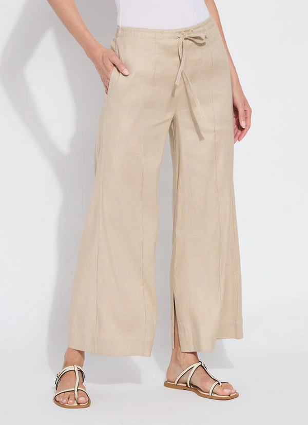 Nixie Drawstring Linen Wide Leg Pant (27" Inseam)