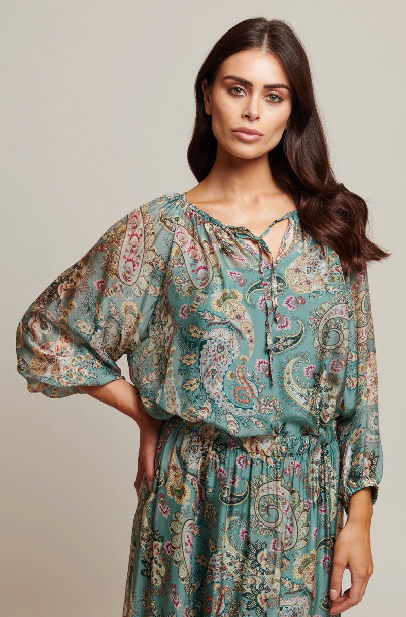 Silk Printed Top Blue Cashmere