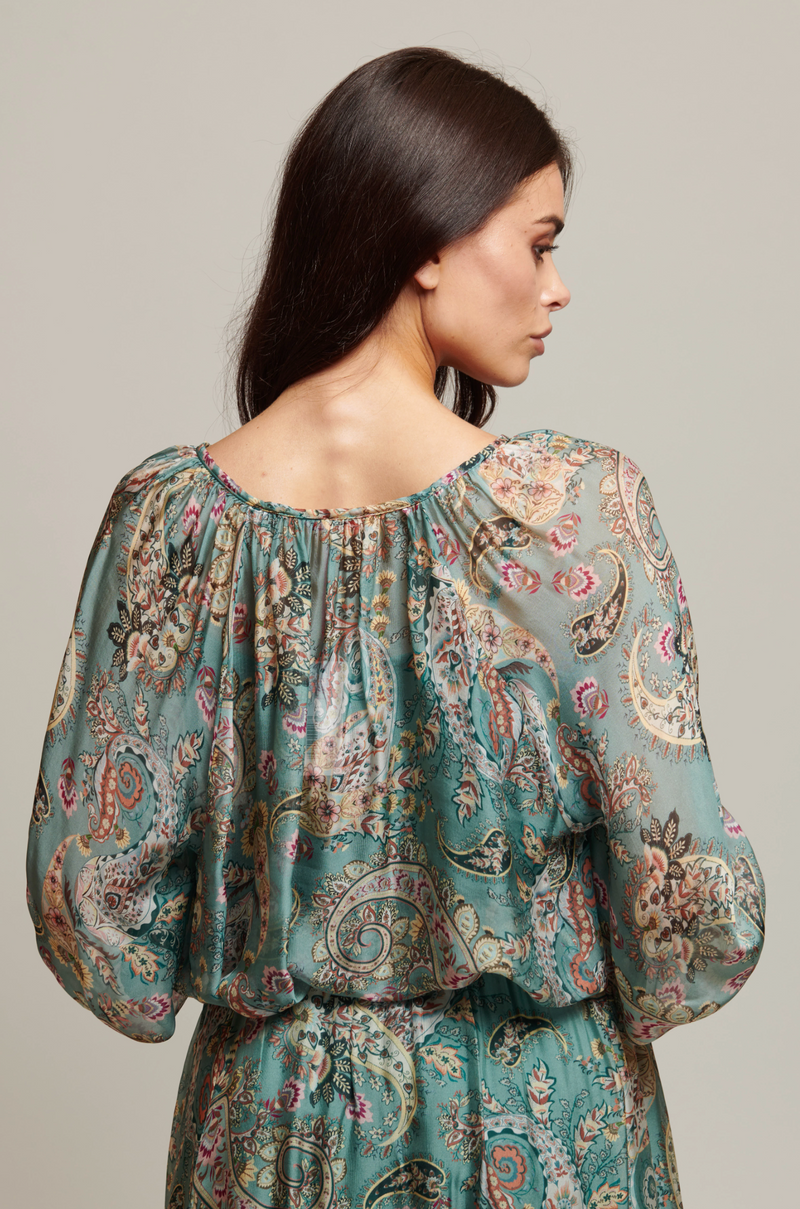 Silk Printed Top Blue Cashmere