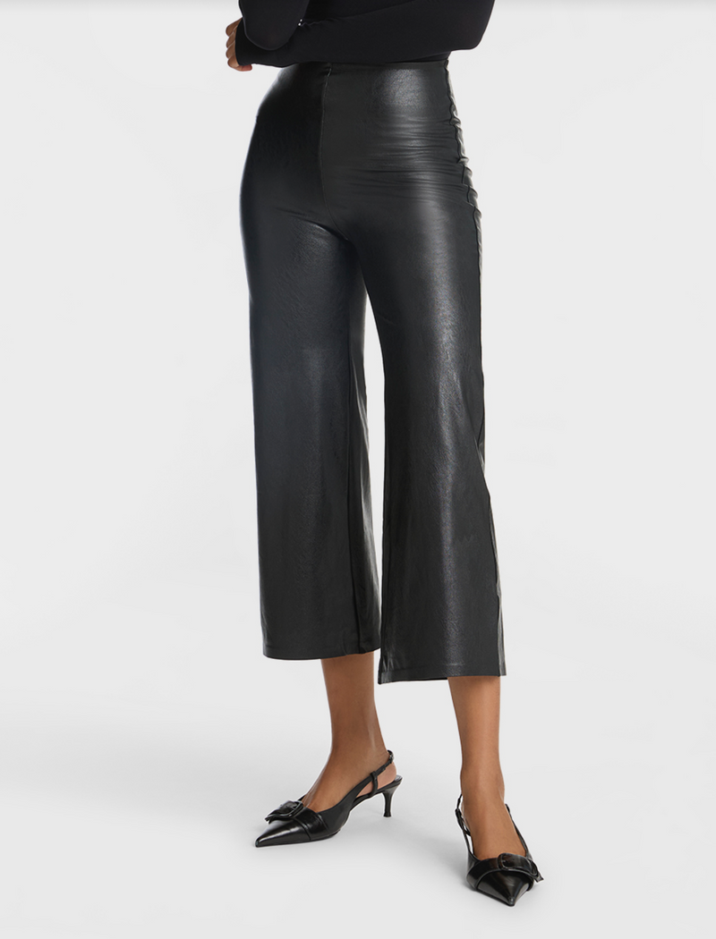 Faux Leather Cropped Wide Leg Pant