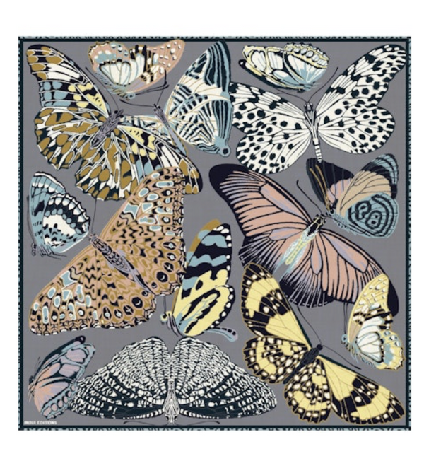 130 Papillons Grey Square Scarf