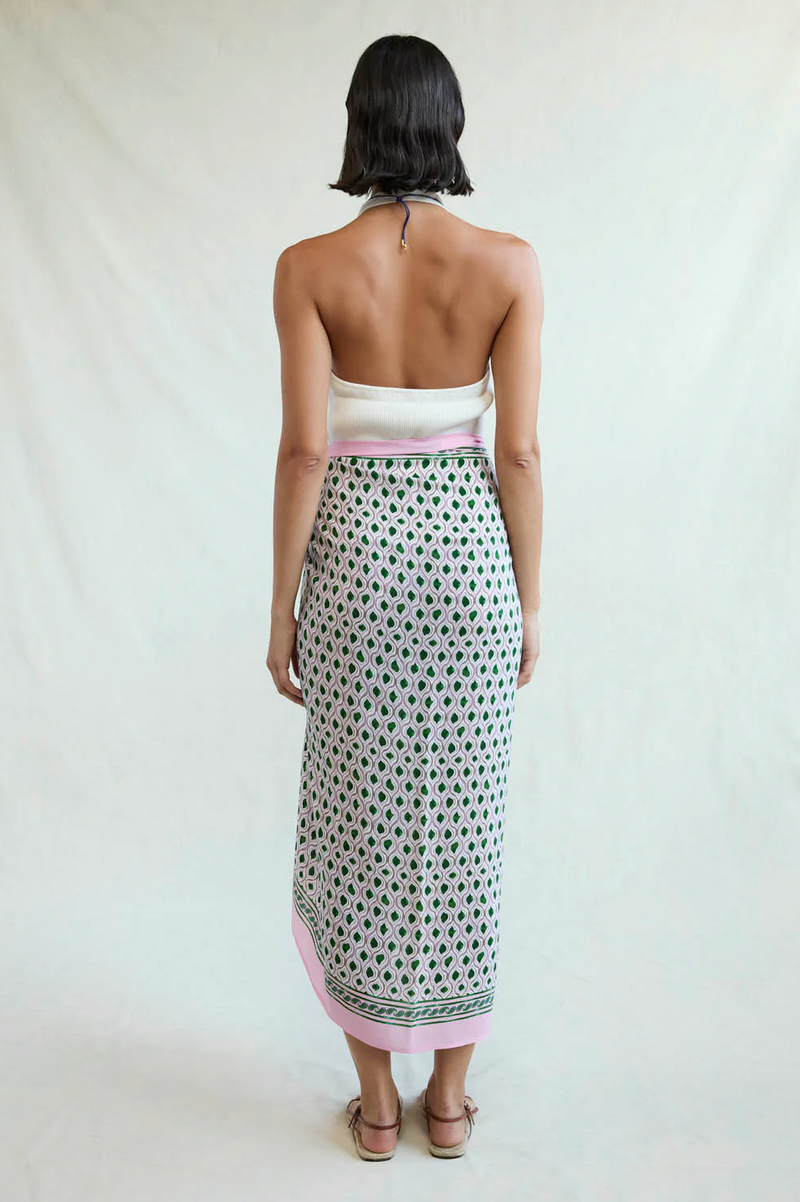 Watercolor Tile Print Silk Sarong Green