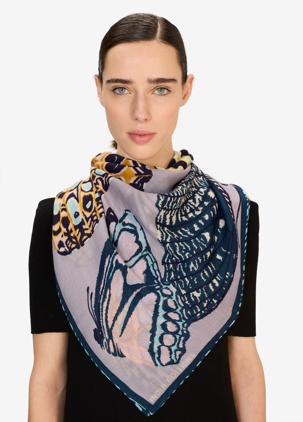 130 Papillons Grey Square Scarf