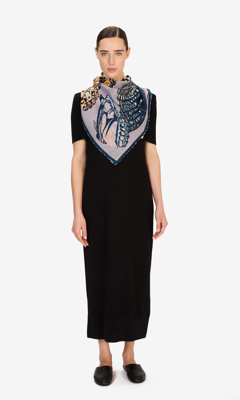 130 Papillons Grey Square Scarf