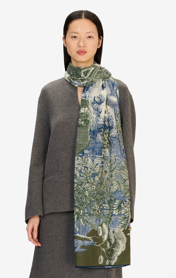 100 Wool Silk Piranesi Khaki Scarf