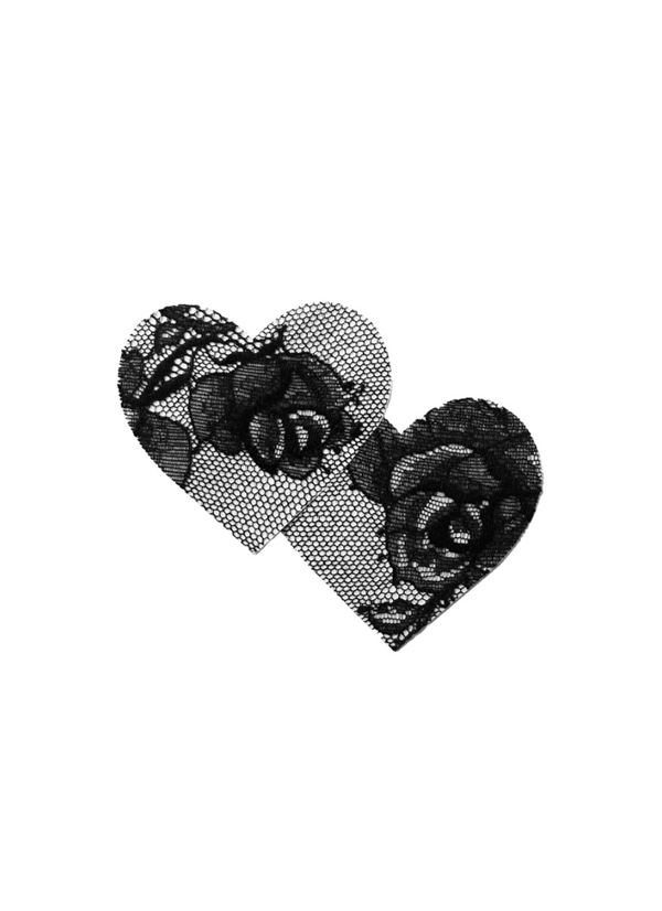 Black Bouquet Lace Heart Nipple Covers