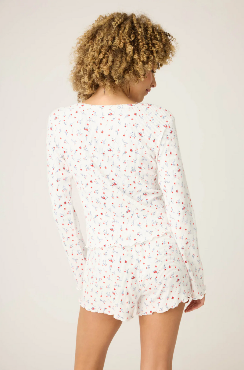 La Rose Ribbed Floral Print Cardigan