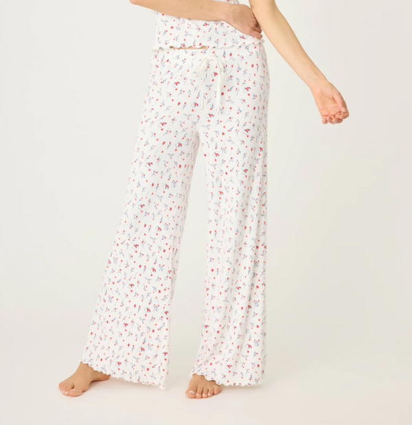 La Rose Floral Ribbed Wide Leg Pant