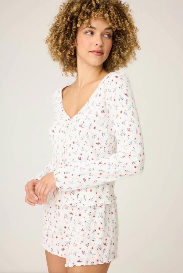 La Rose Ribbed Floral Print Short