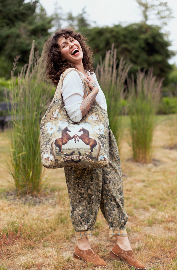 Born to Run Boho Linen Tote Bag