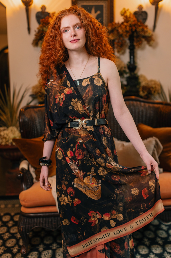 Heart of Gold Scarf with Swallows & Sacred Heart