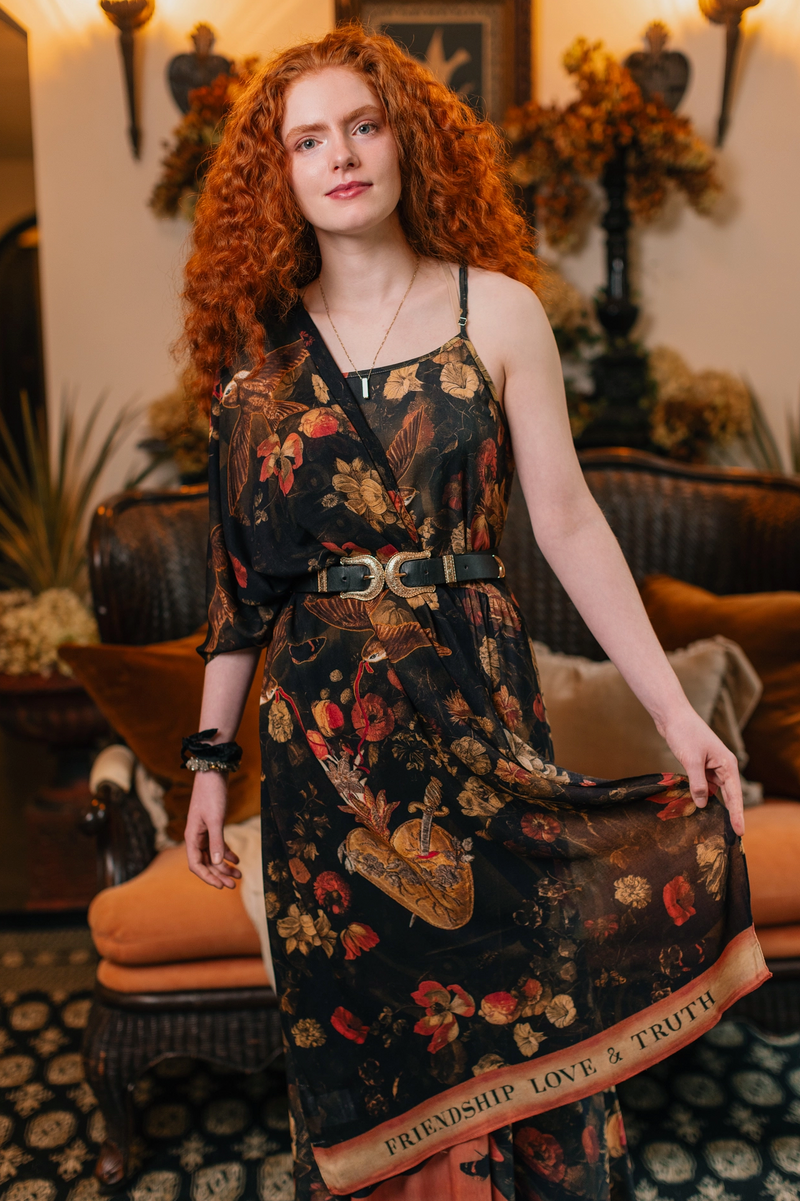 Heart of Gold Scarf with Swallows & Sacred Heart