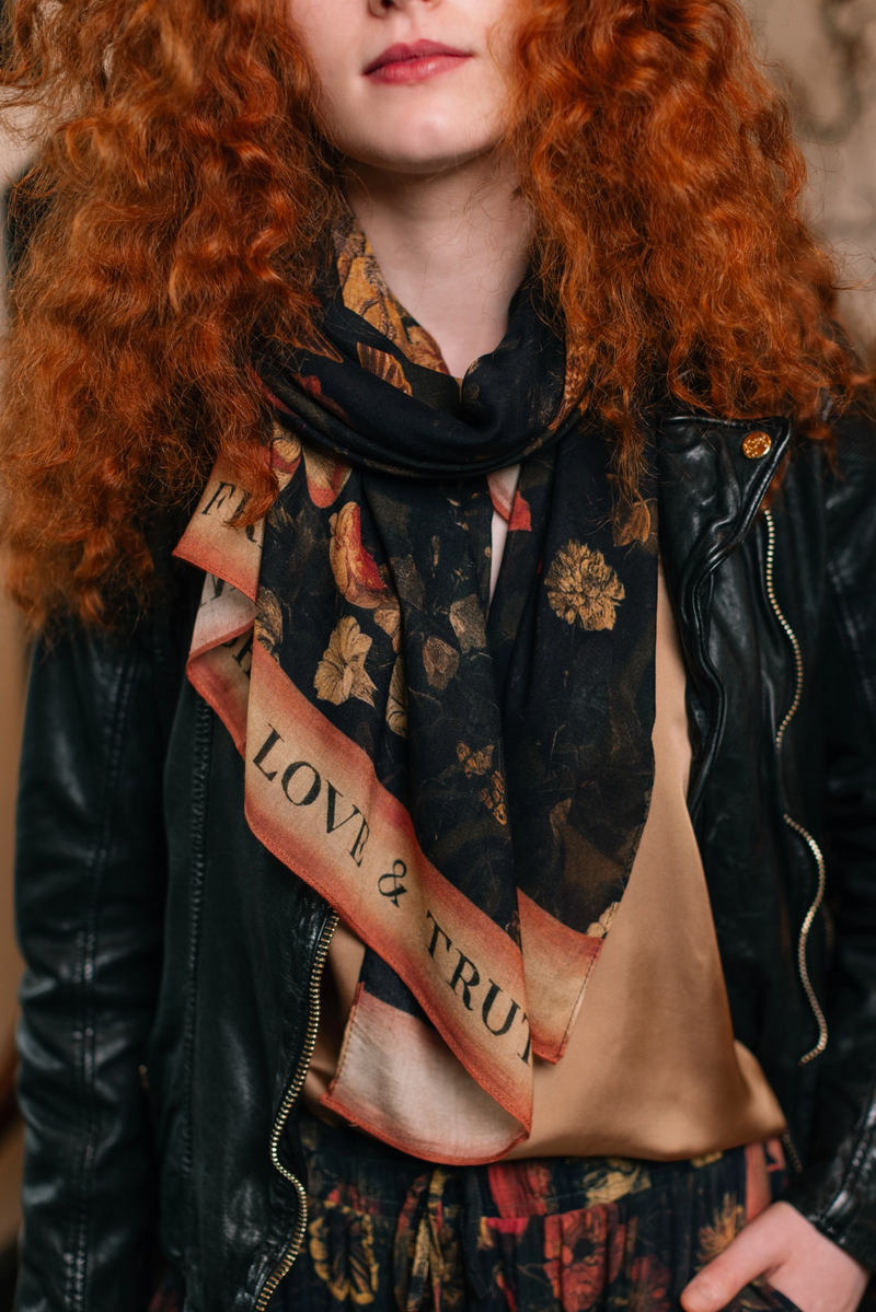 Heart of Gold Scarf with Swallows & Sacred Heart