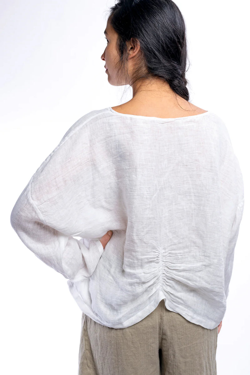 Ruched Long-Sleeve in Handkerchief Linen