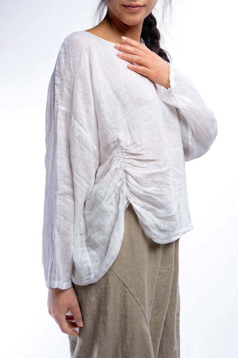 Ruched Long-Sleeve in Handkerchief Linen