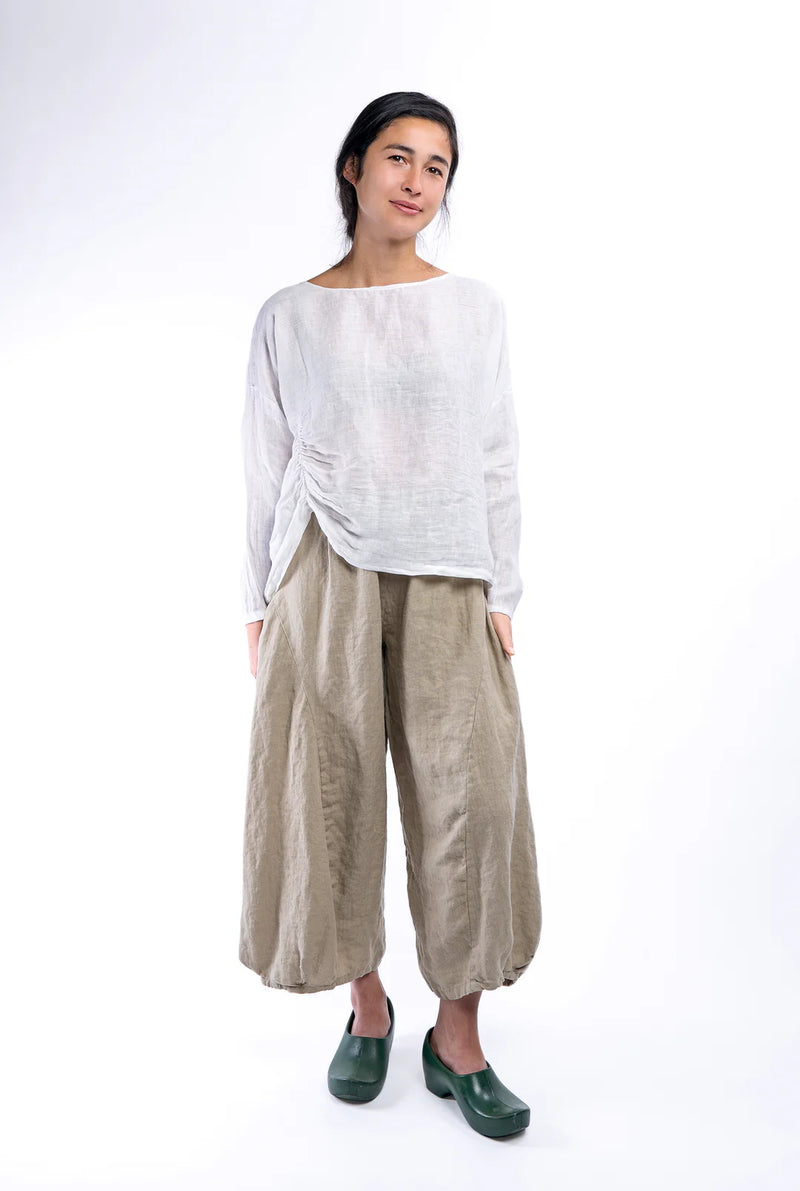 Ruched Long-Sleeve in Handkerchief Linen