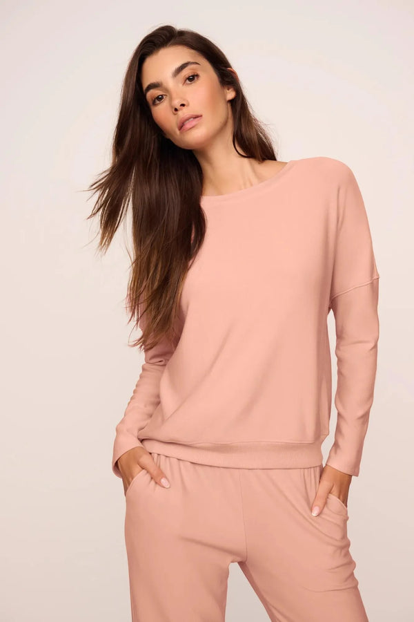 Softest Sweats Boat Neck Pullover Velvet Pink