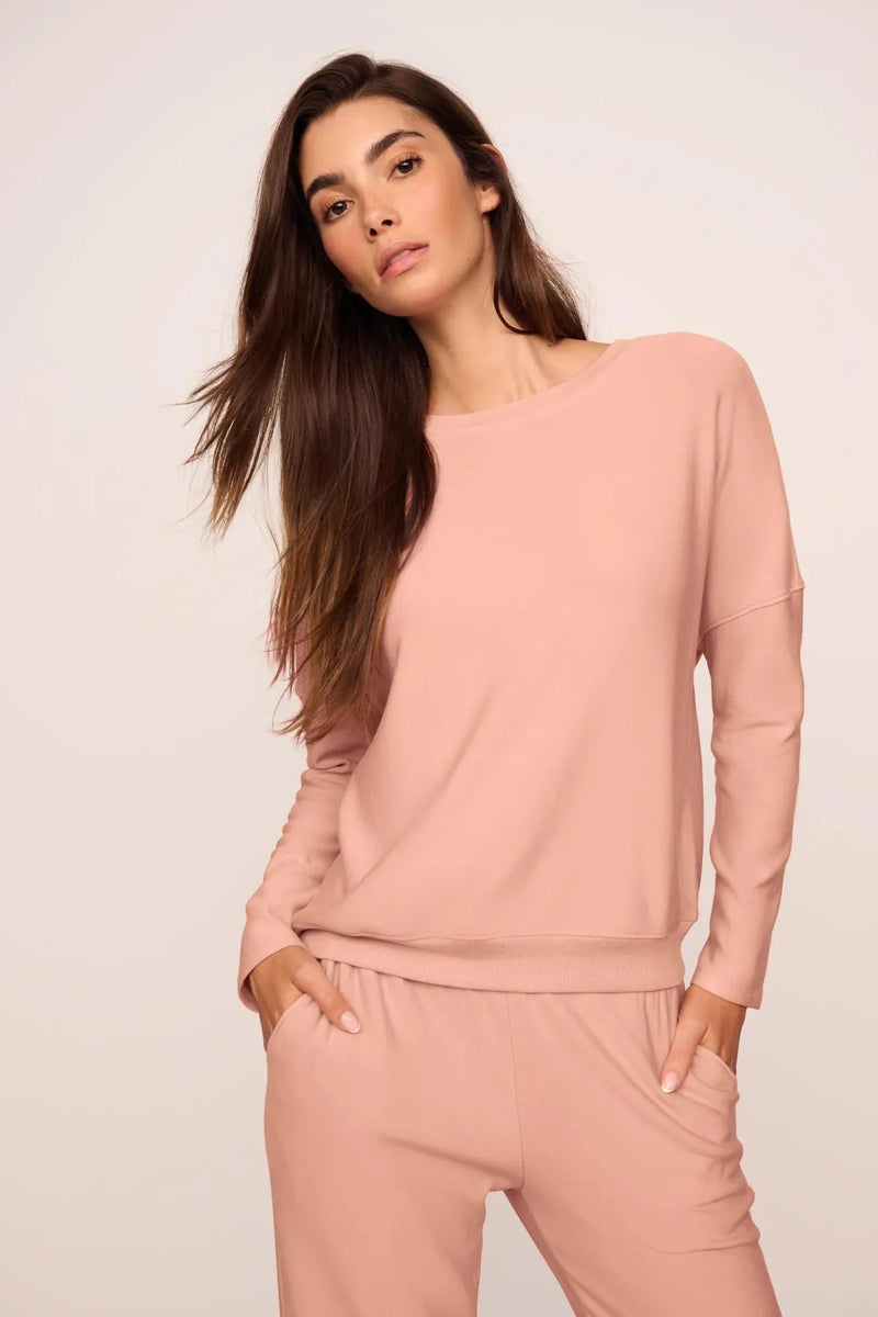 Softest Sweats Boat Neck Pullover Velvet Pink