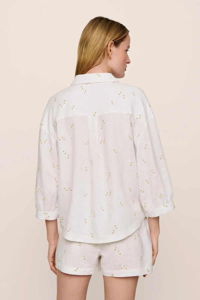 Linen Blend Relaxed Quarter Sleeve Top Daisy