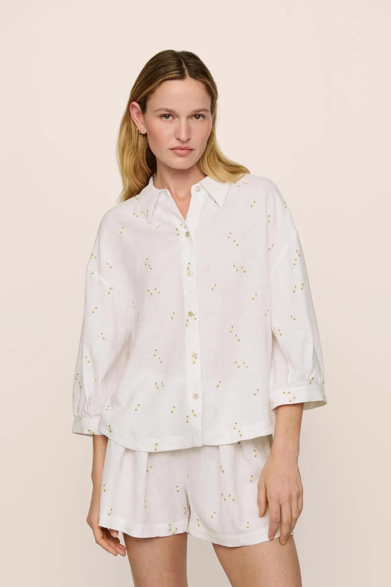 Linen Blend Relaxed Quarter Sleeve Top Daisy