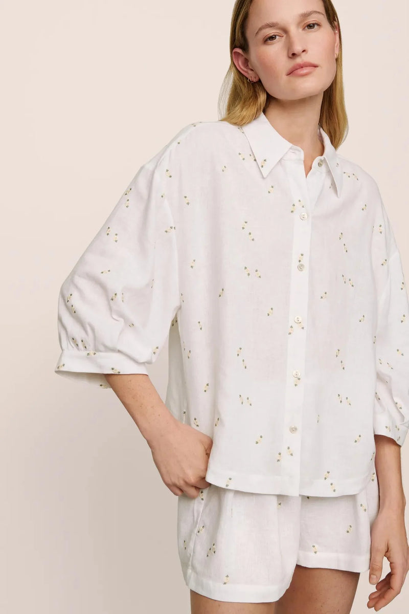 Linen Blend Relaxed Quarter Sleeve Top Daisy