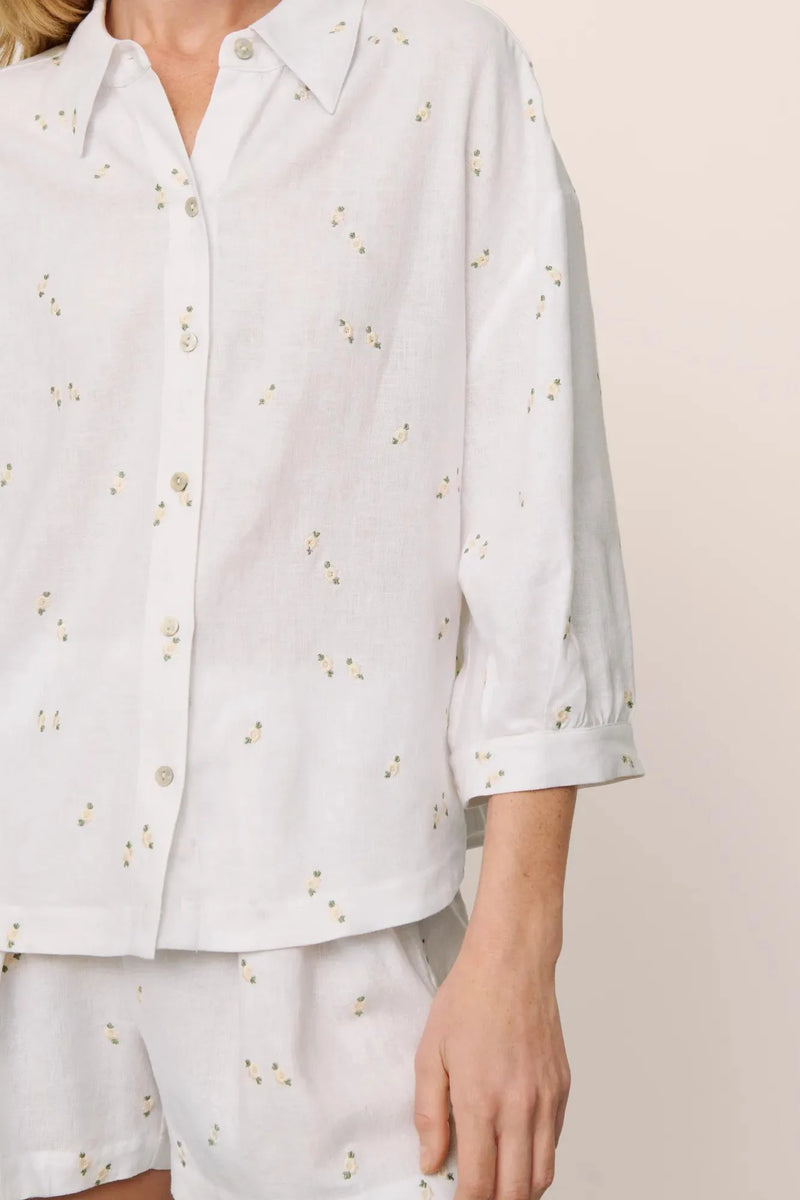 Linen Blend Relaxed Quarter Sleeve Top Daisy