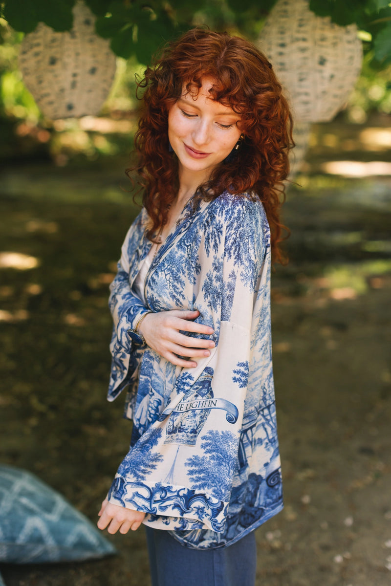 Let the Light in Pixie Duster Cropped Kimono w/ Delft Print