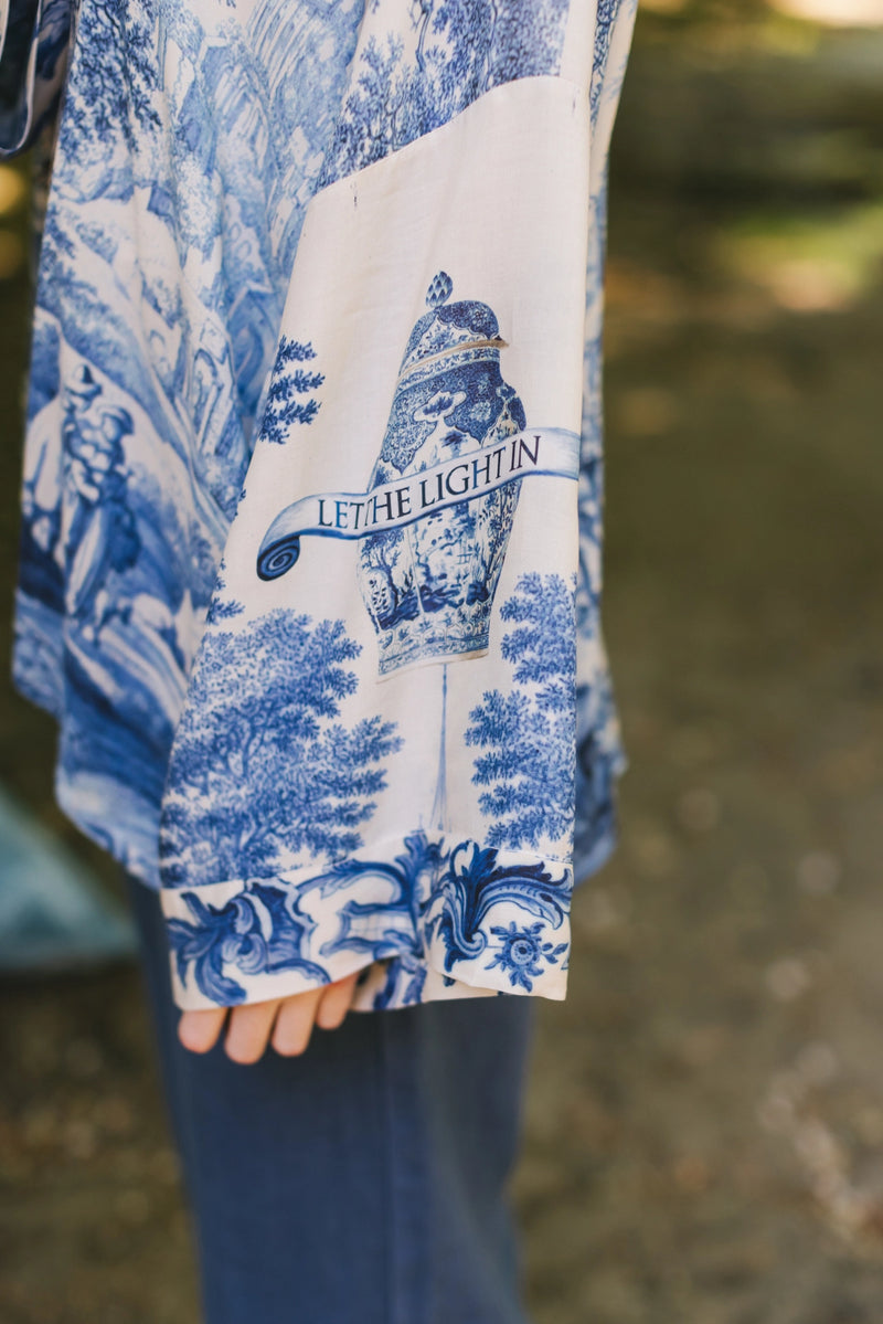 Let the Light in Pixie Duster Cropped Kimono w/ Delft Print