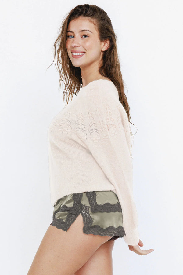 Peony boat neck knit sweater Ivory