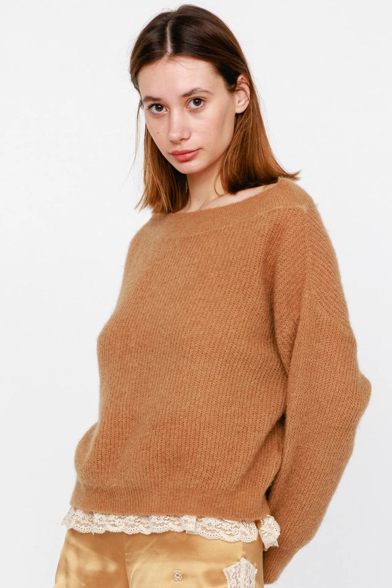 Camel Boat Neck Sweater