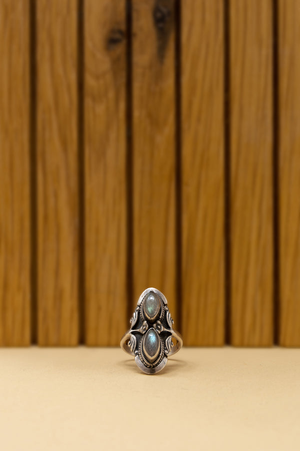 Sterling Silver Ring with Double Labradorite Stones