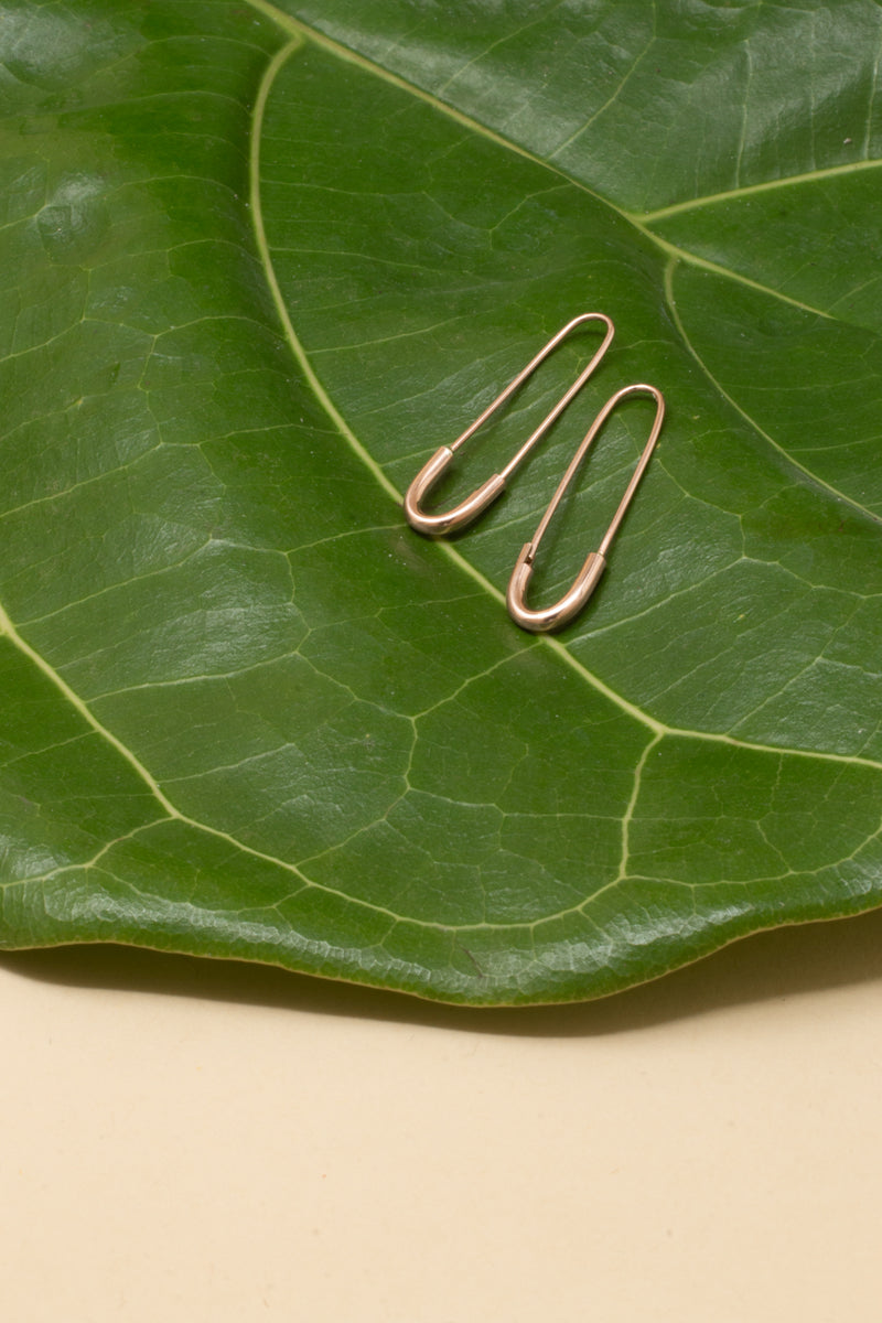 14K Solid Gold Large Modern Safety Pin Earring