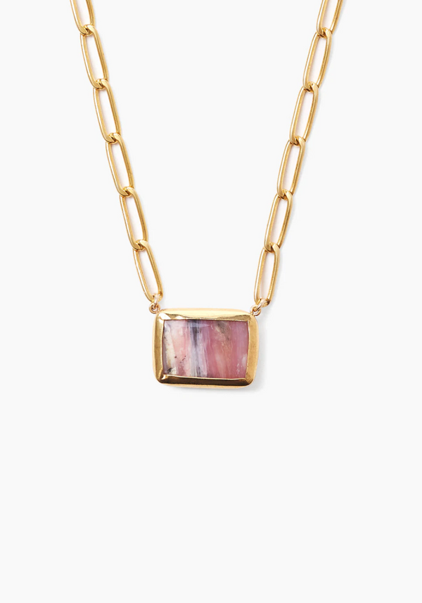 Pink Opal Tab Pendant Necklace